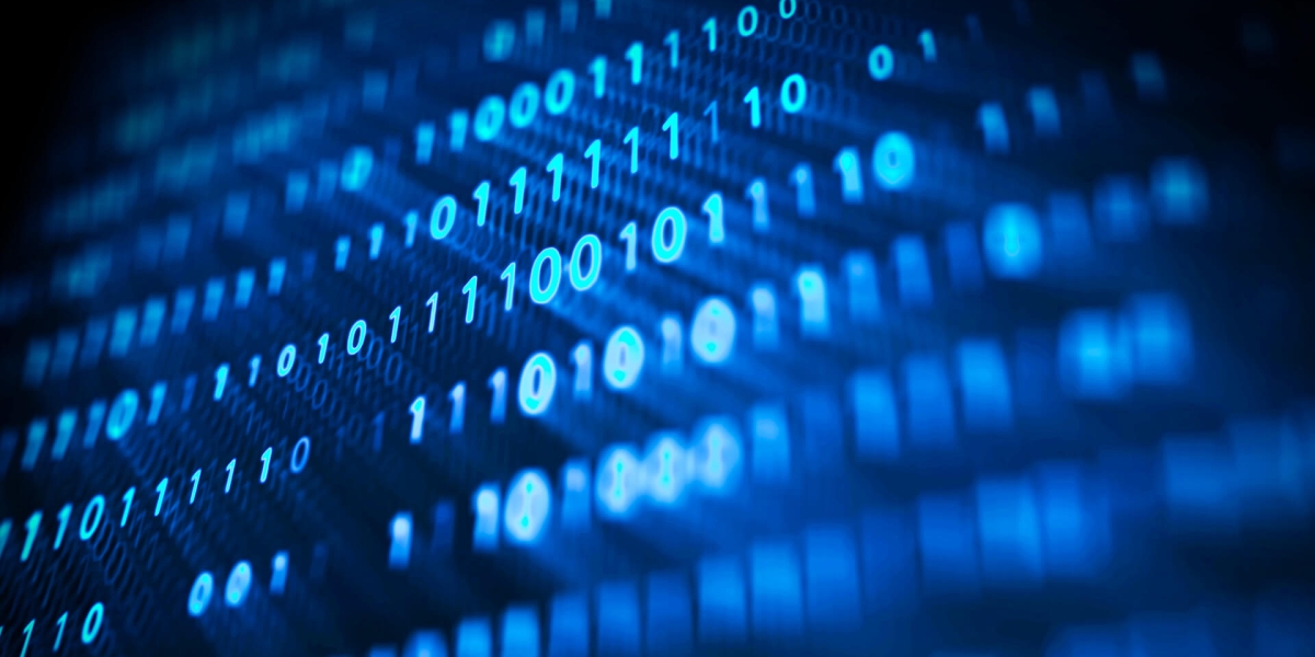 Blue 3D Binary Code on Digital Screen