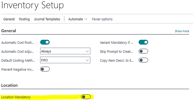 Business Central Inventory Setup