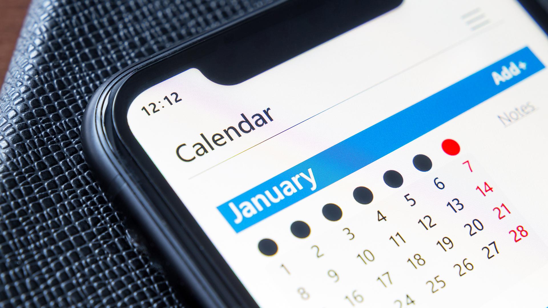 Calendar on your mobile phone Close up 